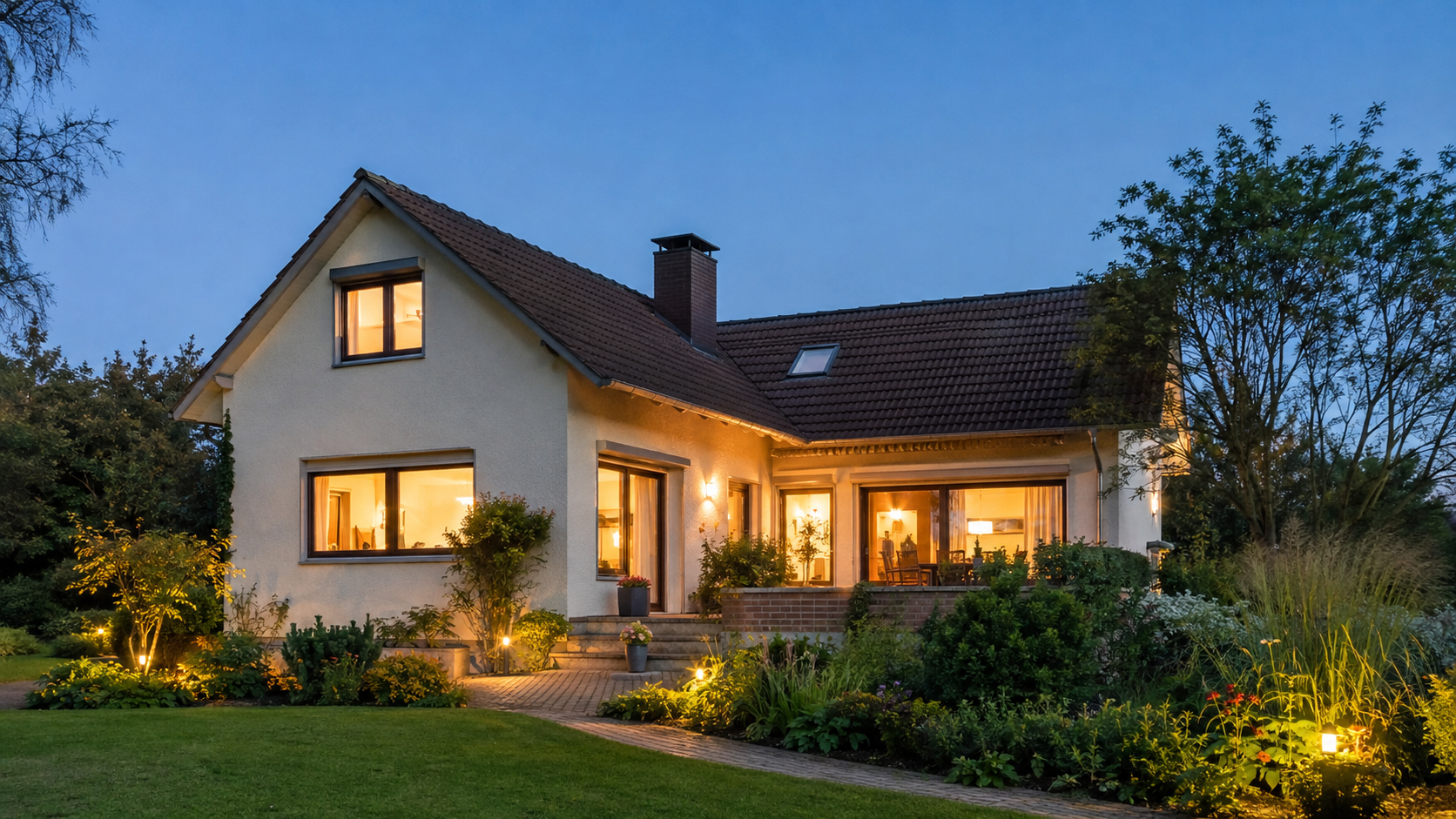 Moderner Anbau mit großen Fensterflächen